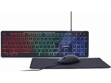Gembird KBS-UML-01, Koblet med ledninger (ikke trådløs), USB, QWERTY, LED, Sort, Mus inkludert Sort