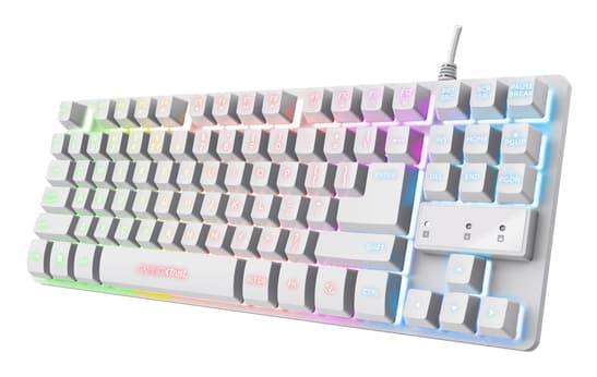 Trust GXT 833W THADO - Tastatur - kompakt, metall, RGB-belysning - 80% - TKL - bakgrunnsbelyst - USB - QWERTY - Nordisk - hvit - løsvekt - boks