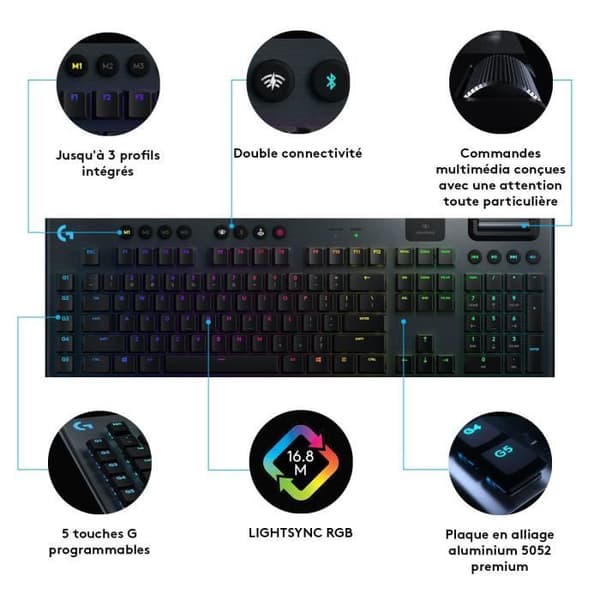 Speltangentbord - Trådlöst - Logitech G - G915 Lightspeed - GL Taktil Switch - AZERTY - Svart