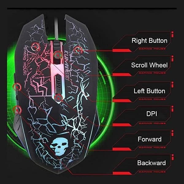 Rainbow Bakgrundsbelyst USB Gaming Tangentbord + 2400 DPI LED Gaming Mouse 6 knappar + Musmatta Svart
