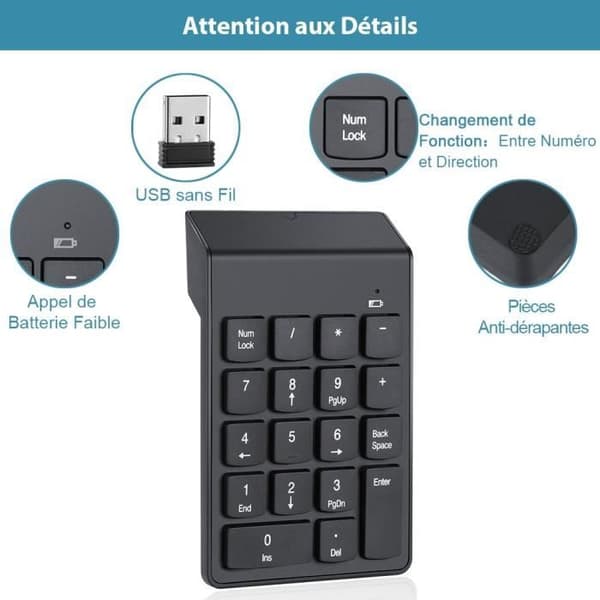 Mini trådlös numerisk knappsats 18 nycklar USB 2 4GHz Bärbar del kompatibel Windows, Mac och Linux