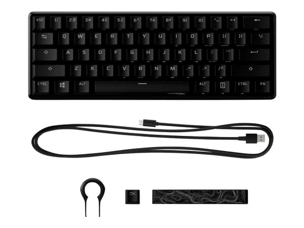 HyperX Alloy Origins 60 - Tangentbord - bakgrundsbelyst - USB-C - QWERTY - amerikansk - tangentbrytare: HyperX Red - svart