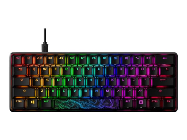 HyperX Alloy Origins 60 - Tangentbord - bakgrundsbelyst - USB-C - QWERTY - amerikansk - tangentbrytare: HyperX Red - svart