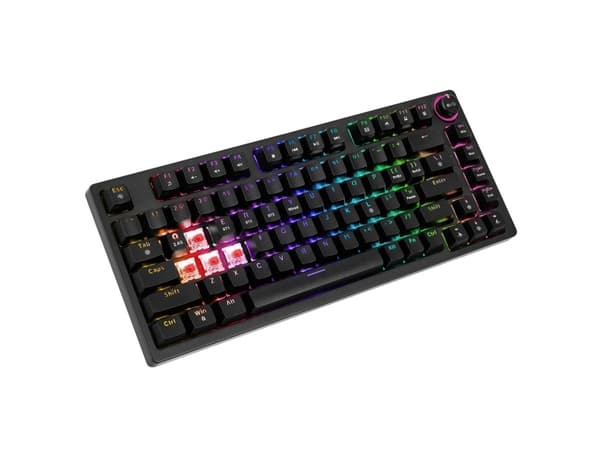 Savio Phenix SAVGK- RED, Kabel & Trådlös, USB + RF Wireless + Bluetooth, Mekaniska tangentbrytare, QWERTY, RGB LED, Svart