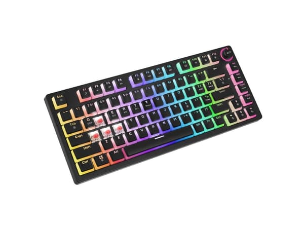 Savio SAVGK-PHENIX RED PUDDING, Kabel & Trådlös, USB + RF Wireless + Bluetooth, Mekaniska tangentbrytare, QWERTY, RGB LED, Svart