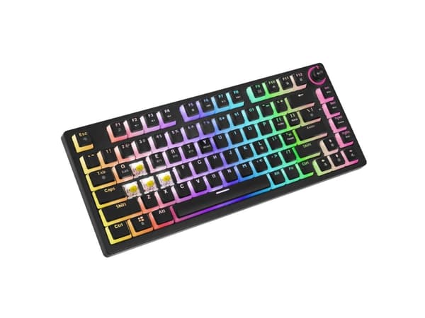 Savio SAVGK-PHENIX RED PUDDING, Kabel & Trådlös, USB + RF Wireless + Bluetooth, Mekaniska tangentbrytare, QWERTY, RGB LED, Svart