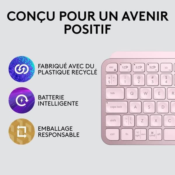 Tangentbord - Trådlöst - Logitech - MX Keys Mini - bakgrundsbelyst - AZERTY - Rosa