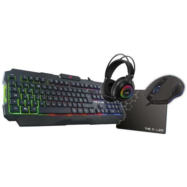 4 i 1 Gamer Pack - The G-Lab - COMBO ACTINIUM - Kabelansluten mus - Kabelanslutet tangentbord - Trådlöst headset - Musmatta
