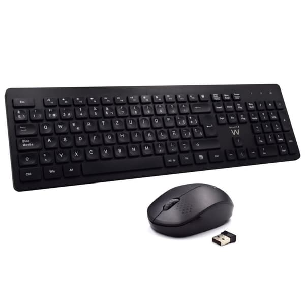 Trådlöst Tangentbord och Mus Ewent EW3256 2.4 GHz Svart Qwerty Spanska QWERTY Svart