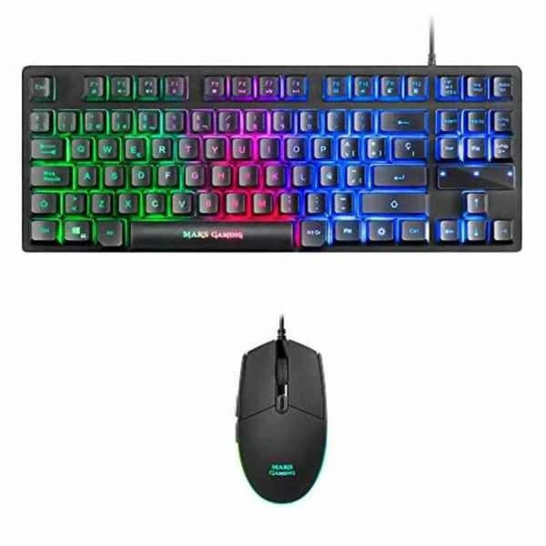 Gaming-tastatur og -mus Mars Gaming MCPTKLES 3200 dpi RGB Sort Spansk qwerty Sort