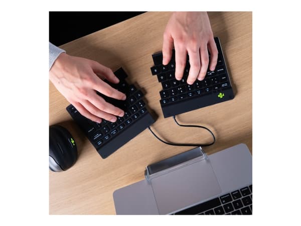 R-Go Ergonomic Keyboard Split break - Tastatur - with integrated break indicator - trådløs - Bluetooth 5.0 - AZERTY - Fransk - svart