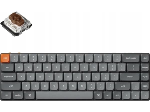 Keychron K7M-H3, 65%, Trådløs, USB + RF Wireless + Bluetooth, Mekanisk nøkkelbryter, RGB LED, Grå