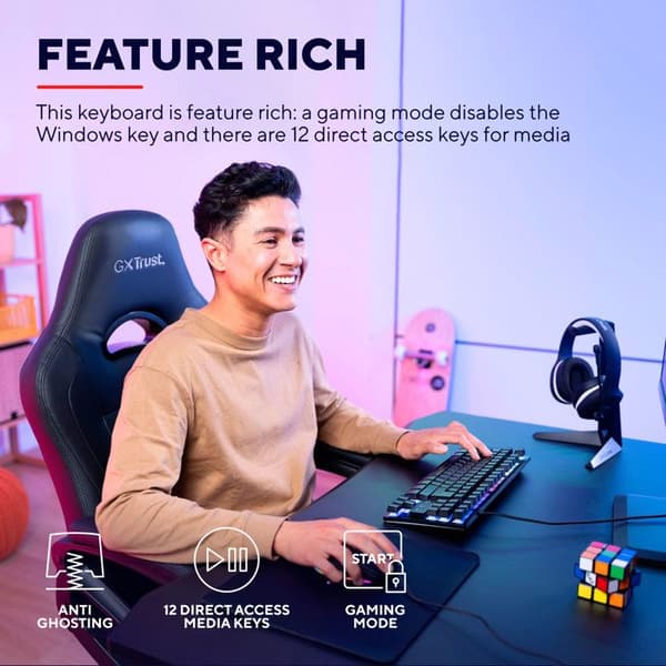 Trust Gaming GXT 833 Thado Compact Wired TKL RGB gamer-tangentbord, flerfärgad LED-belysning, fransk QWERTY