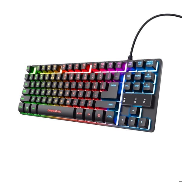 Trust Gaming GXT 833 Thado Compact Wired TKL RGB gamer-tangentbord, flerfärgad LED-belysning, fransk QWERTY