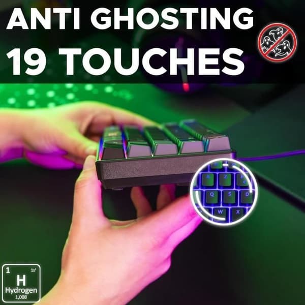 Gamingtangentbord - The G-Lab - KEYZ HYDROGEN - 60 % kompakt format - Bakgrundsbelyst - Kabelansluten - Svart/grå