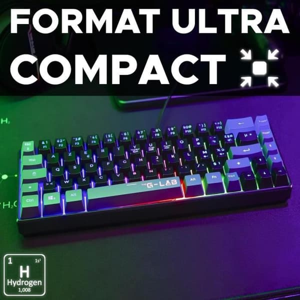 Gamingtangentbord - The G-Lab - KEYZ HYDROGEN - 60 % kompakt format - Bakgrundsbelyst - Kabelansluten - Svart/grå