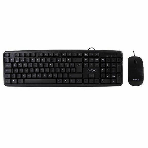 Tangentbord och Mus Nilox COMBO USB NILOX - TECLADO + RATÓN FLAT Svart Qwerty Spanska QWERTY Svart