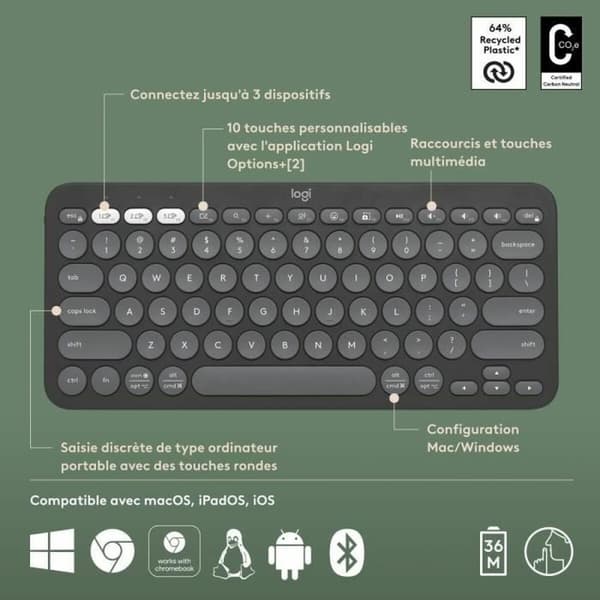 Bluetooth-tangentbord med tabletthållare Logitech K380 Franska Grå Grafit Mörkgrå AZERTY