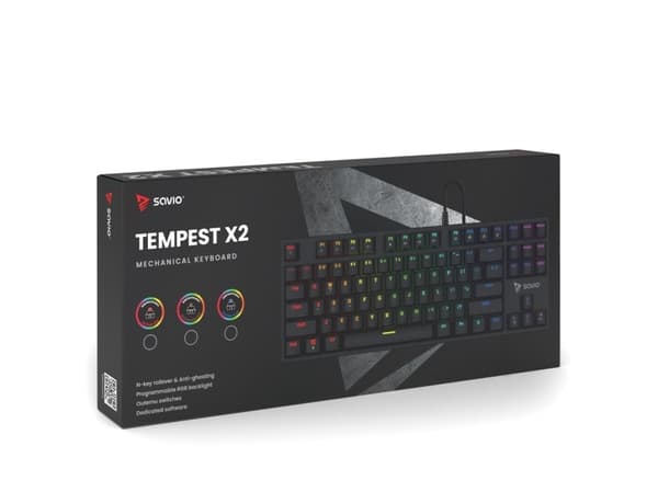 Savio SAVGK-TEMPEST X2 BLÅ, 80 %, trådbunden, USB, QWERTY, svart