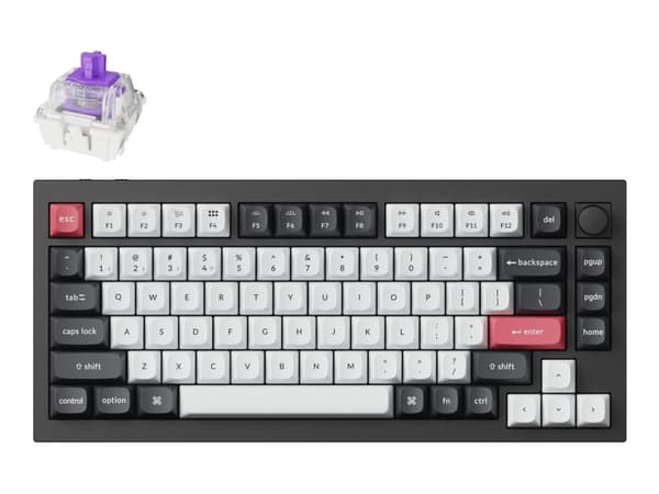 Keychron Q1 HE - Tangentbord - QMK anpassad, helt monterad ratt - 75% - bakgrundsbelyst - trådlös - 2.4 GHz, USB, Bluetooth 5.2 - tangentbrytare: Gat Svart, Grå