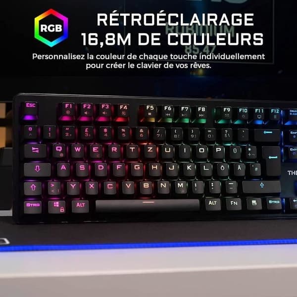 Speltangentbord - The G-Lab - KEYZ RUBIDIUM - Mekanisk (röd switch) - Handledsstöd - RGB - Trådbunden - Azerty - Svart