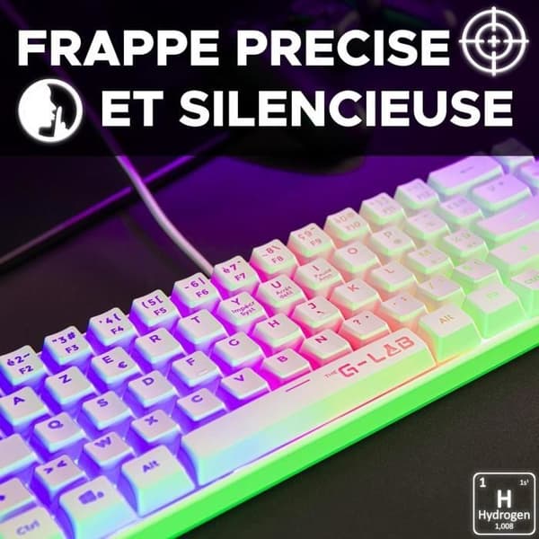 Speltangentbord - G-Lab - KEYZ HYDROGEN - 60 % kompakt format - Bakgrundsbelyst - Kabelansluten - Vit