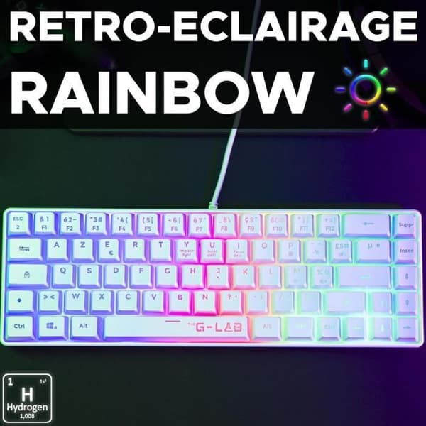 Speltangentbord - G-Lab - KEYZ HYDROGEN - 60 % kompakt format - Bakgrundsbelyst - Kabelansluten - Vit