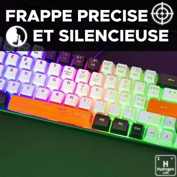 Speltangentbord - G-Lab - KEYZ HYDROGEN - 60 % kompakt format - Bakgrundsbelyst - Kabelansluten - Svart/Vit/Orange