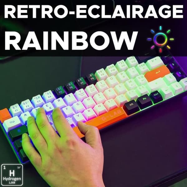 Speltangentbord - G-Lab - KEYZ HYDROGEN - 60 % kompakt format - Bakgrundsbelyst - Kabelansluten - Svart/Vit/Orange