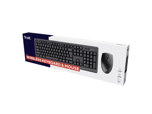 Trust Primo, Trådlös, RF Trådlös, Membrantangentbrytare, QWERTY, Svart, Mus inkluderad