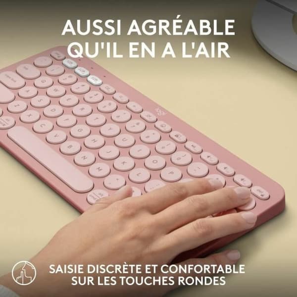 Bluetooth-näppäimistö ja tabletin tuki Logitech K380 Ranska Pinkki AZERTY