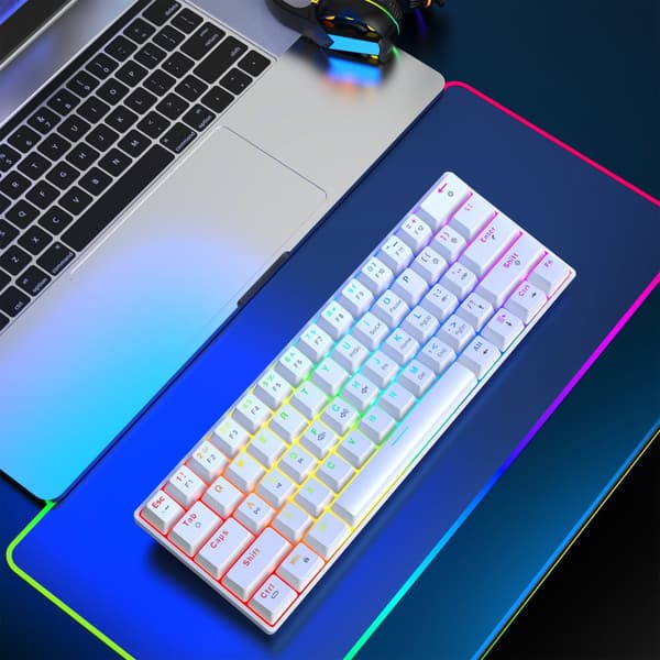 INF Mekaniskt tangentbord med 61 tangenter - Vit (trådbundet + trådlöst + Bluetooth) 0