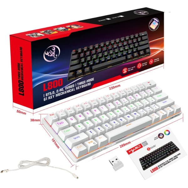 INF Mekanisk tastatur med 61 taster - Hvid (kablet + trådløst + Bluetooth) 0
