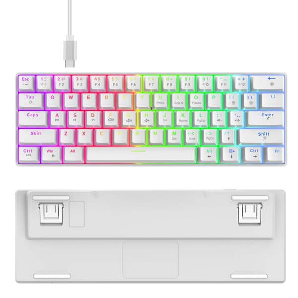 INF Mekaniskt tangentbord med 61 tangenter - Vitt RGB-bakgrundsbelyst tangentbord som kan bytas under hot 0