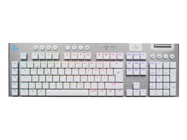 Logitech G G915 X - Tastatur - gaming, LIGHTSPEED - full size - bakgrunnsbelyst - trådløs - Bluetooth, 2.4 GHz, USB-C - hvit