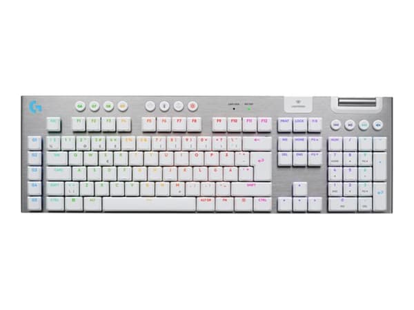 Logitech G G915 X - Tastatur - gaming, LIGHTSPEED - full size - bakgrunnsbelyst - trådløs - Bluetooth, 2.4 GHz, USB-C - hvit Hvit