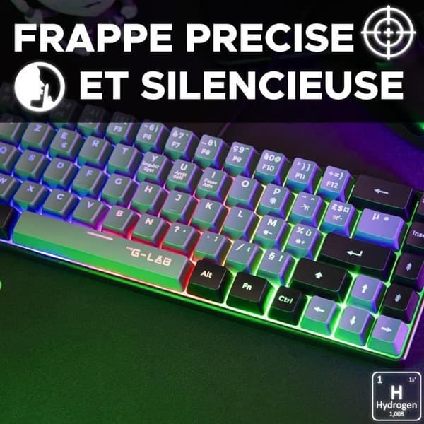 Gamingtangentbord - The G-Lab - KEYZ HYDROGEN - 60 % kompakt format - Bakgrundsbelyst - Kabelansluten - Svart/grå