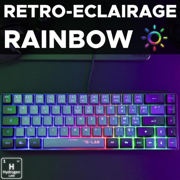 Gamingtangentbord - The G-Lab - KEYZ HYDROGEN - 60 % kompakt format - Bakgrundsbelyst - Kabelansluten - Svart/grå