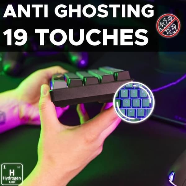 Gamingtangentbord - The G-Lab - KEYZ HYDROGEN - 60 % kompakt format - Bakgrundsbelyst - Kabelansluten - Svart/grå