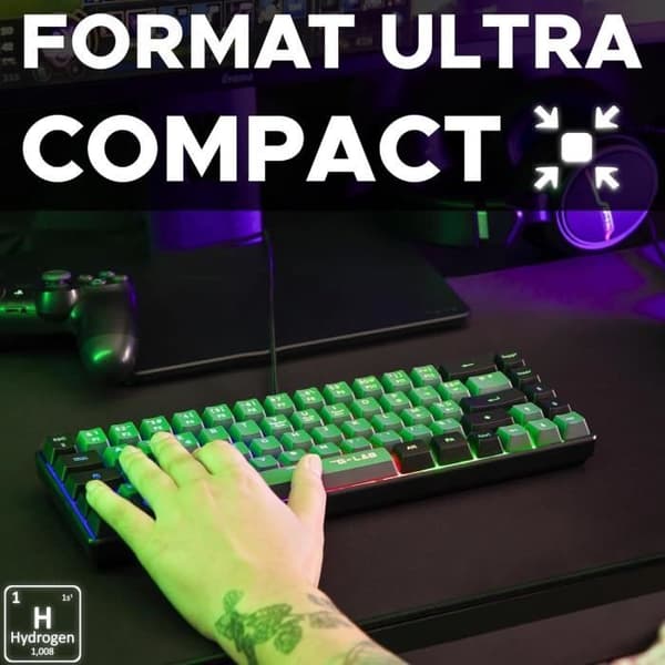 Gamingtangentbord - The G-Lab - KEYZ HYDROGEN - 60 % kompakt format - Bakgrundsbelyst - Kabelansluten - Svart/grå