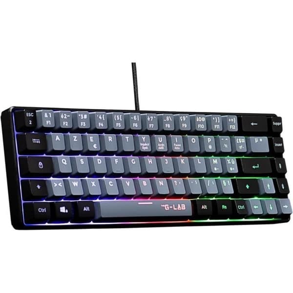 Gamingtangentbord - The G-Lab - KEYZ HYDROGEN - 60 % kompakt format - Bakgrundsbelyst - Kabelansluten - Svart/grå