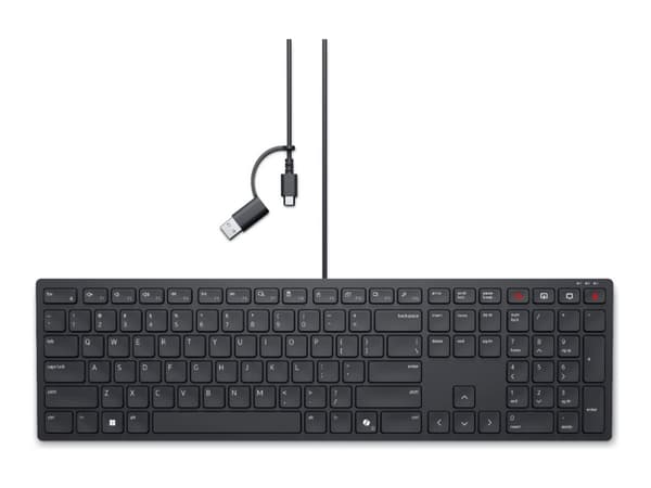 Dell Wired Collaboration Keyboard KB525C - Tangentbord - USB, USB-C - QWERTY - hela norden - svart - med 3 års avancerad utbytesservice