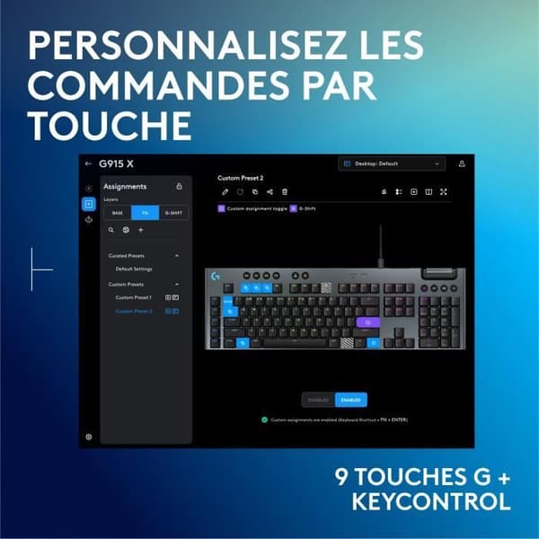 Speltangentbord - trådbundet - Logitech G - G915 X - Touch switch - AZERTY - Svart