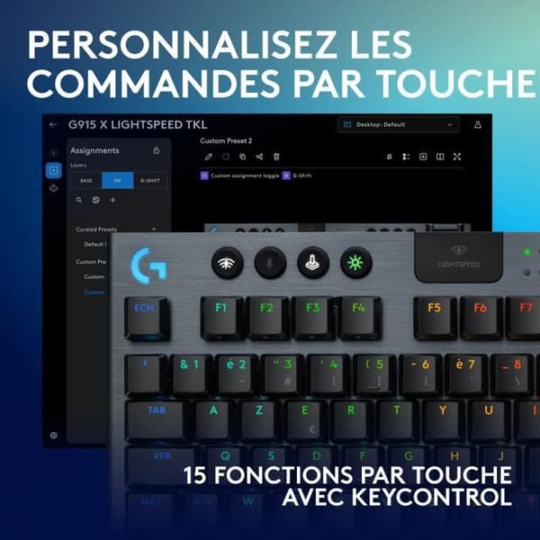Speltangentbord - trådlöst - Logitech G - G915 TKL X - Clicky switch - AZERTY - Svart