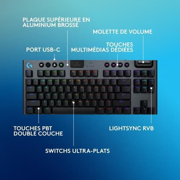 Speltangentbord - trådlöst - Logitech G - G915 TKL X - Clicky switch - AZERTY - Svart