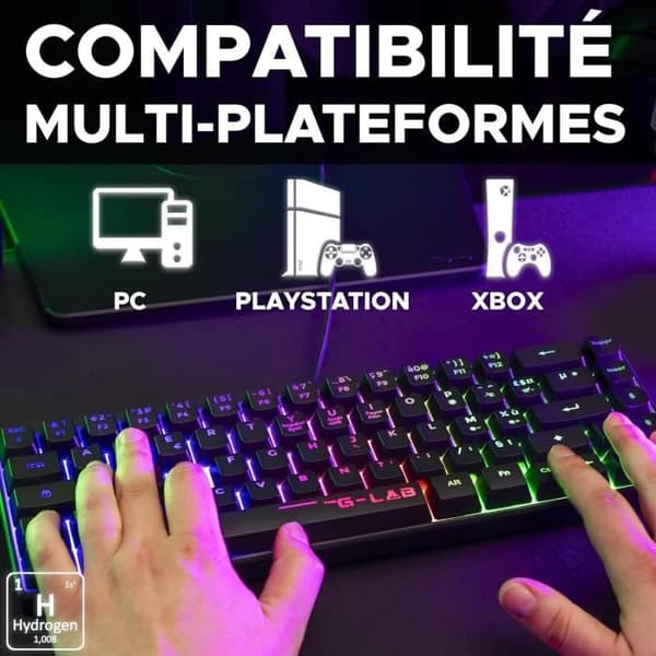 Gamingtangentbord - G-Lab - KEYZ HYDROGEN - 60 % kompakt format - Bakgrundsbelyst - Kabelansluten - Svart
