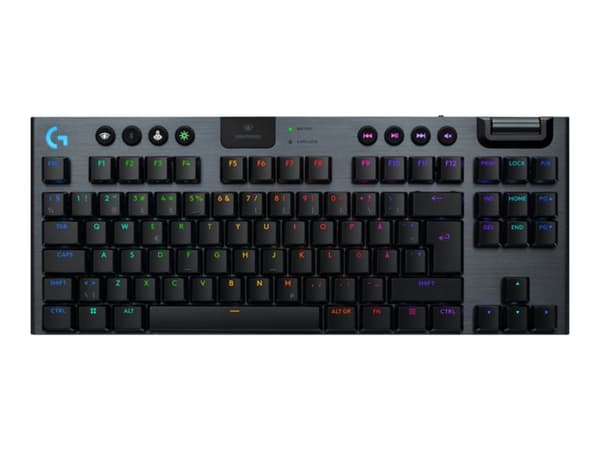 Logitech G G915 X - Tastatur - gaming, LIGHTSPEED - TKL - bakgrunnsbelyst - trådløs - USB-C, Bluetooth, 2.4 GHz - svart Sort