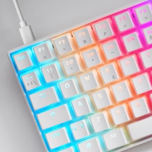 Mars Gaming MKULTRA - 96 % vit RGB kompakt mekaniskt tangentbord - Switch Outemu SQ Röd - Spanska + US