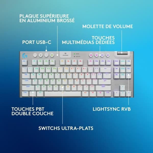 Speltangentbord - trådlöst - Logitech G - G915 TKL X - Touch switch - AZERTY - Vit