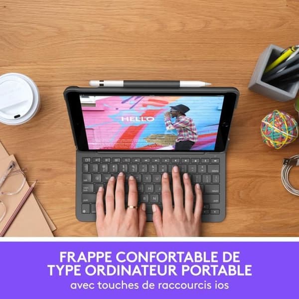Tangentbordsfodral för Ipad 10,2" (7:e, 8:e, 9:e generationen) - Logitech - Slim Folio Ipad - AZERTY - Grå